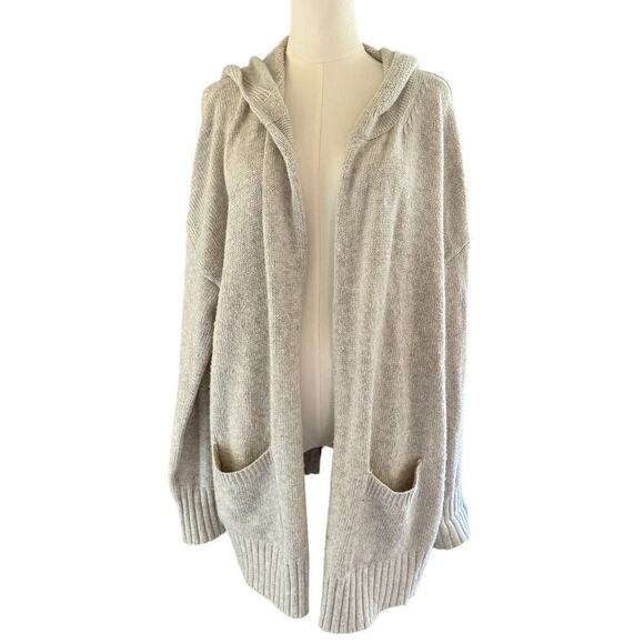 Maronie Sweaters - Gray Open Front Hooded Cardigan Sweater Pockets Wool Blend Womens Size Large